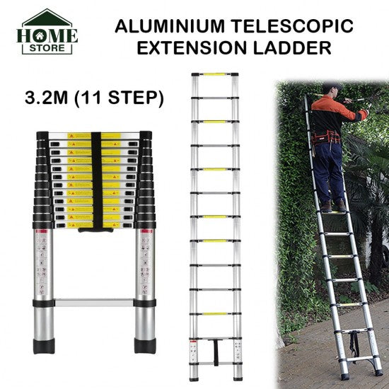 Home Store Aluminium Telescopic Single Extension Ladder 3.2M (11 Step)