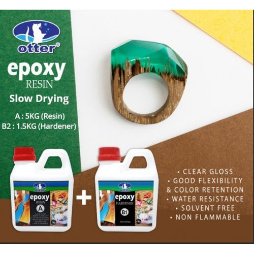 Otter Epoxy Resin Slow Drying Two Parts (A: Resin 5KG + B2: Hardener 1.5KG) Water Clear Based Adhesive 6.5KG