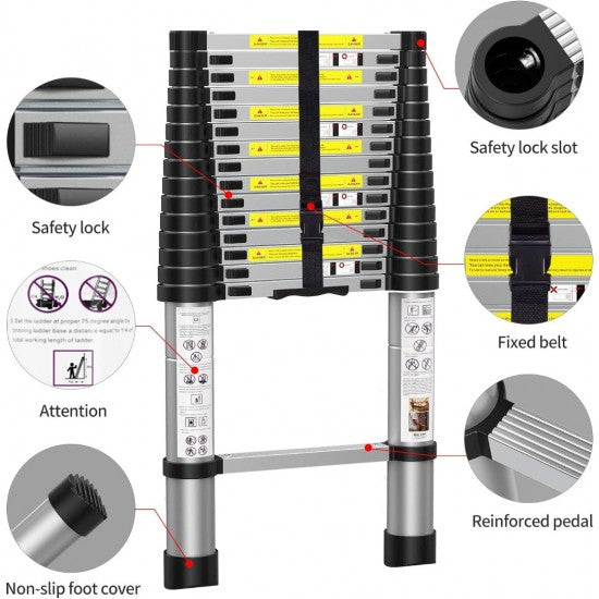 Home Store Aluminium Telescopic Single Extension Ladder 3.2M (11 Step)