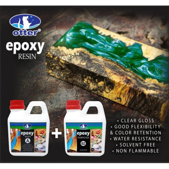 Otter Epoxy Resin Slow Drying Two Parts (A: Resin 5KG + B2: Hardener 1.5KG) Water Clear Based Adhesive 6.5KG